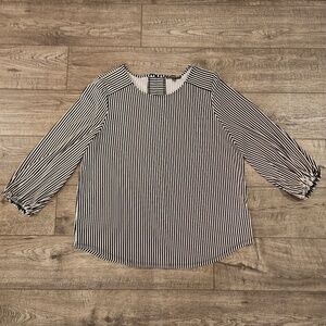 Adrianna Papell Black and White Striped Blouse 3/4 sleeve Size L